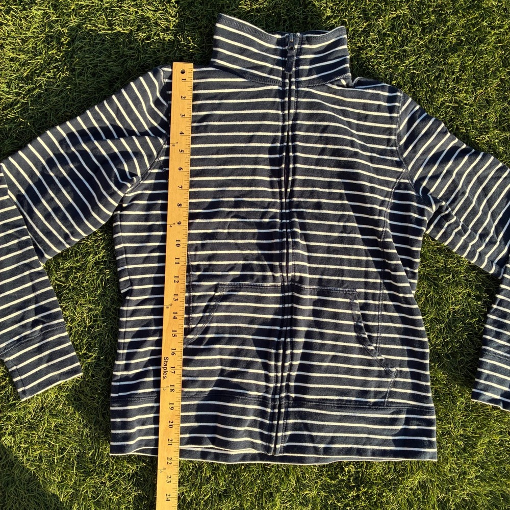 LL Bean Womens Size Small Black White Striped Full Zip Sweatshirt Jacket - Picture 4 of 6